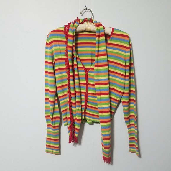 Silk Rainbow Button Up Knit Top with Matching Scarf | One Size | Definite View - Picture 1 of 4